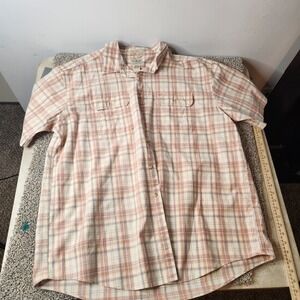 LL Bean Shirt Mens 2xl Traditional‎ Fit Short Sleeve Pink Blue Plaid